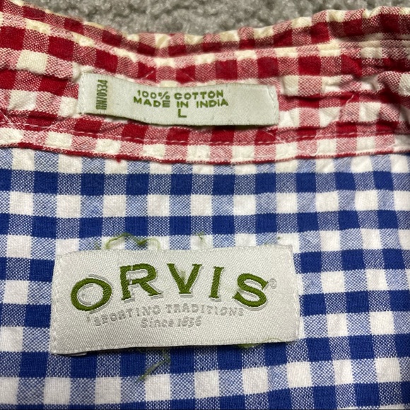 Orvis Short Sleeve Shirt Soft Cotton Check Red Mens Large - Picture 7 of 12
